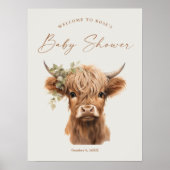 Elegant Boho Highland Cow Baby Shower Willkommen Poster (Vorne)