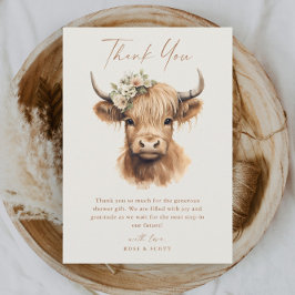 Elegant Boho Highland Cow Brautparty Dankeskarte