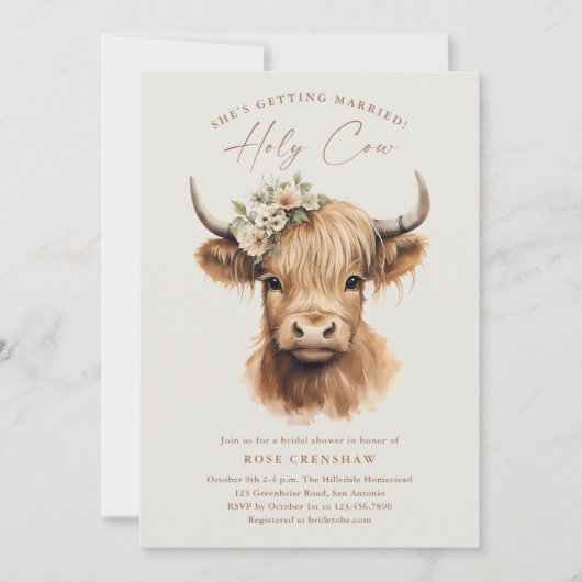 Elegant Boho Highland Cow Brautparty Einladung (Vorderseite)