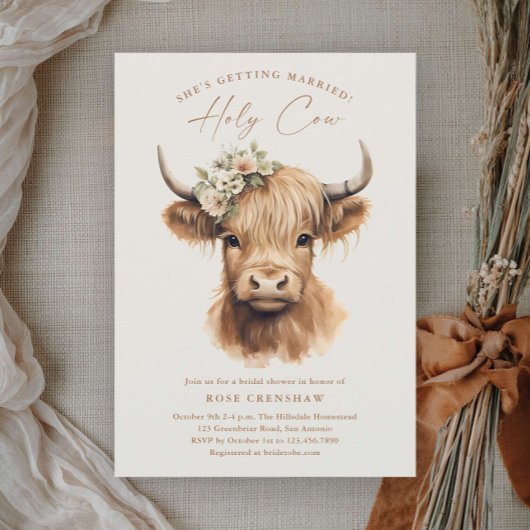 Elegant Boho Highland Cow Brautparty Einladung