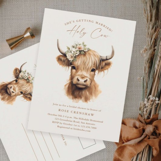 Elegant Boho Highland Cow Brautparty Postkarte
