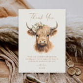 Elegant Boho Highland Cow Kindergeburtstag Dankeskarte