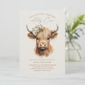 Elegant Boho Highland Cow QR Brautparty Einladung (Stehend Vorderseite)