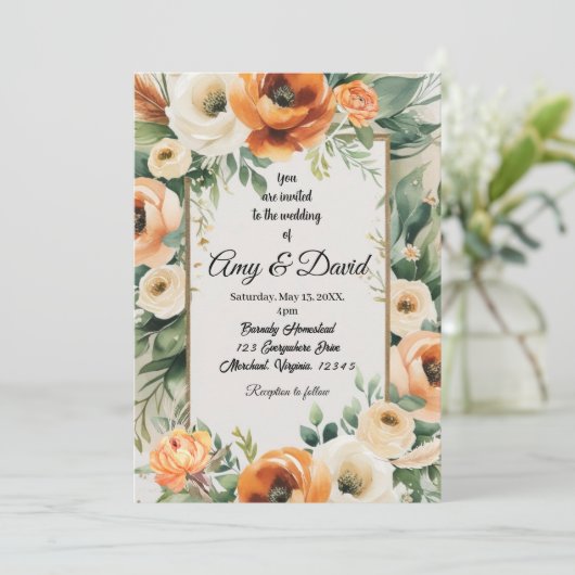 Elegant Boho Hochzeitsinvit Einladung (Stehend Vorderseite)