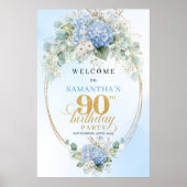 Elegant Boho Hydrangeas Gold 90th Birthday Welcome Poster (Vorne)