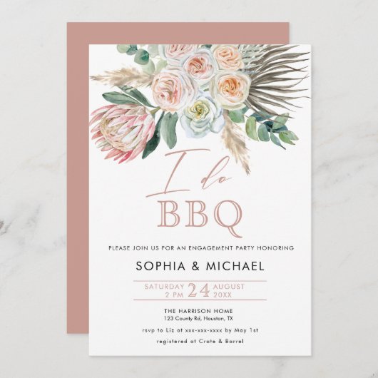 Elegant Boho I. macht GRILLEN Engagement Party Einladung (Vorne/Hinten)