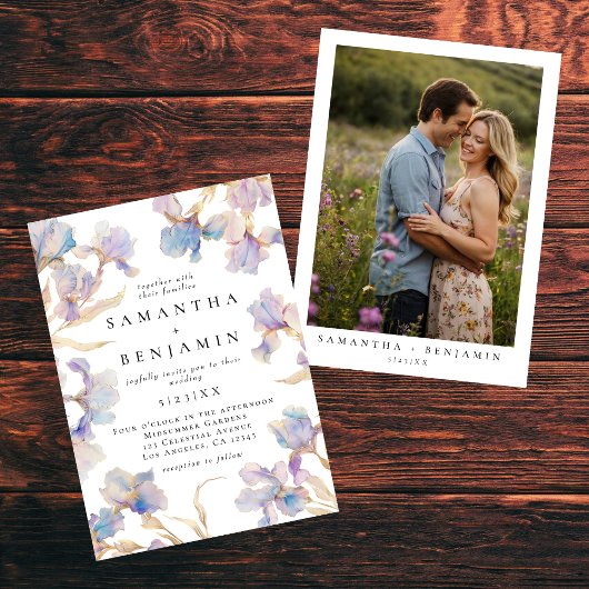 Elegant Boho Iris Foto Wedding Einladung