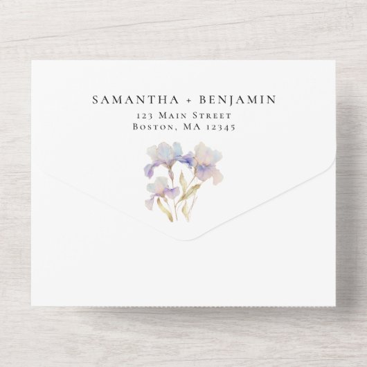 Elegant Boho Iris Wedding All In One Einladung (Rückseite)