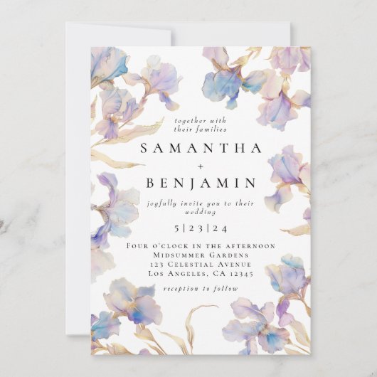 Elegant Boho Iris Wedding Einladung (Vorderseite)