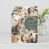 Elegant Boho Ivory Floral Wreath Foto Weihnachten (Stehend Vorderseite)