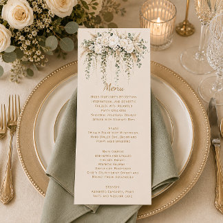 Elegant Boho Ivory Roses Pearls Wedding | Menükarte