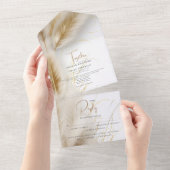 Elegant Boho Ivory und Gold Pampas All In One Einladung (Abreißen)