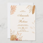 Elegant Boho Leaf Einladung zur Hochzeit (Vorderseite)