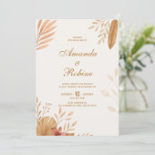 Elegant Boho Leaf Einladung zur Hochzeit (Stehend Vorderseite)