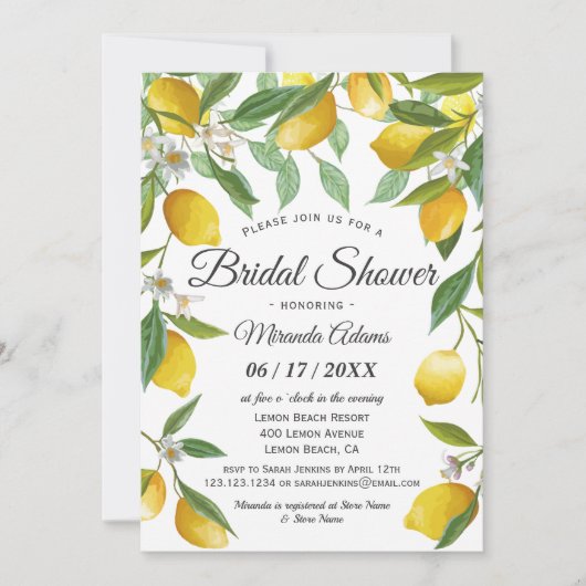 Elegant Boho Lemon Summer Brautparty Einladung (Vorderseite)