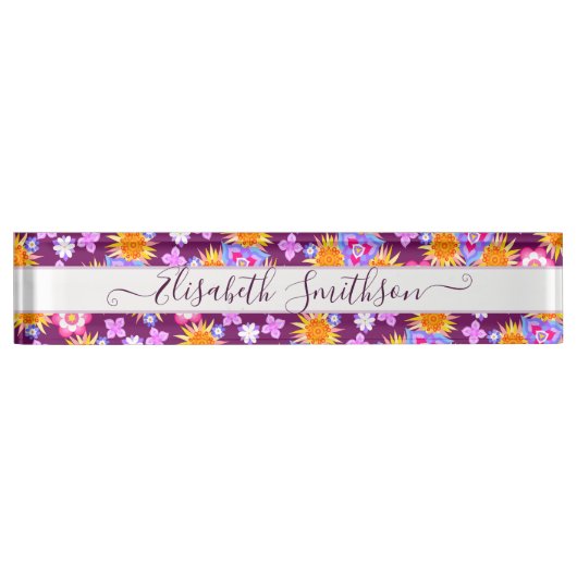 Elegant Boho Liberty Custom Beruflich Floral Namensplakette (Vorderseite)