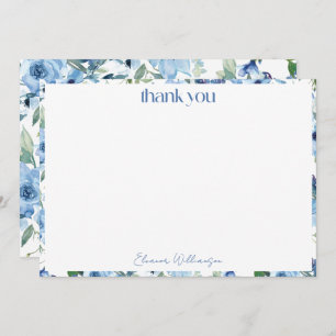 Elegant Boho Light Blue Watercolor Custom Bridal Dankeskarte
