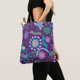 Elegant Boho Lila Blumenmuster Tasche