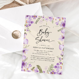 Elegant Boho Lila Florals Girl Baby Shower Einladung