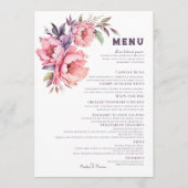 Elegant Boho Lila Peony Wedding Menu Menükarte (Vorderseite)