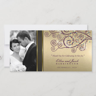 Elegant Boho Lila Spirals Gold Wedding Vielen Dank Dankeskarte