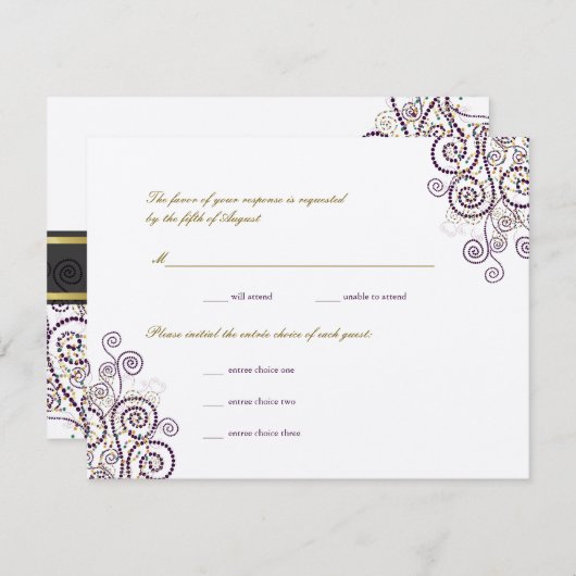 Elegant Boho Lila Spirals Wedding RSVP Card (Vorne/Hinten)
