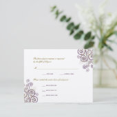Elegant Boho Lila Spirals Wedding RSVP Card Karte (Stehend Vorderseite)