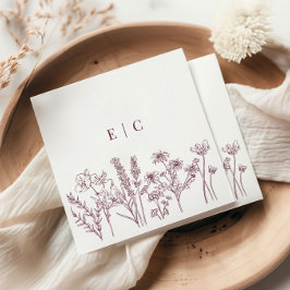 Elegant Boho Lila Wildblume Erste Hochzeit Serviette