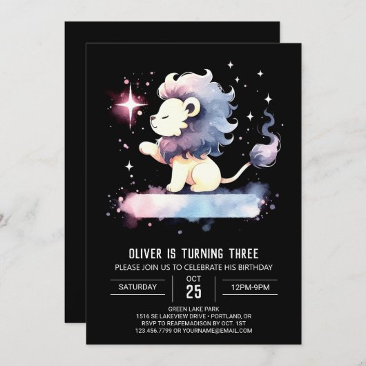 Elegant Boho Lion Birthday Einladung (Vorne/Hinten)