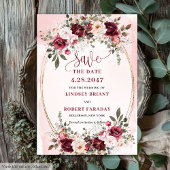 Elegant Boho Marsala Blush Gold Floral Save Date Einladung