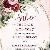 Elegant Boho Marsala Blush Gold Floral Save Date Einladung