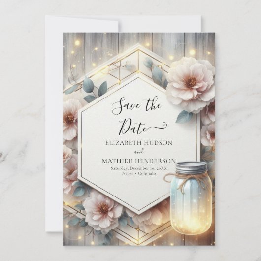 Elegant Boho Mason Jar Wedding Save The Date (Vorderseite)