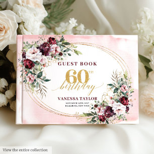 Elegant Boho Merlot Gold Rosen 60. Geburtstag Chic Gästebuch