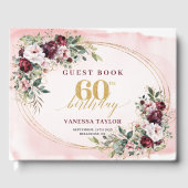 Elegant Boho Merlot Gold Roses 60th Birthday Chic Gästebuch (Vorderseite)
