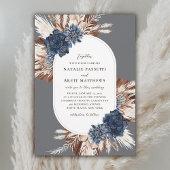 Elegant Boho Navy and Brown Florals Oval Wedding  Einladung