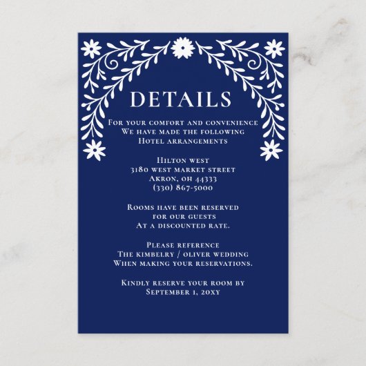 Elegant Boho Navy Floral Wedding Begleitkarte (Vorderseite)