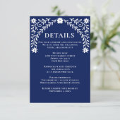 Elegant Boho Navy Floral Wedding Begleitkarte (Stehend Vorderseite)