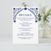Elegant Boho Navy Floral Wedding Begleitkarte (Stehend Vorderseite)