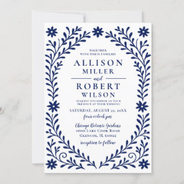 Elegant Boho Navy Floral Wedding Einladung