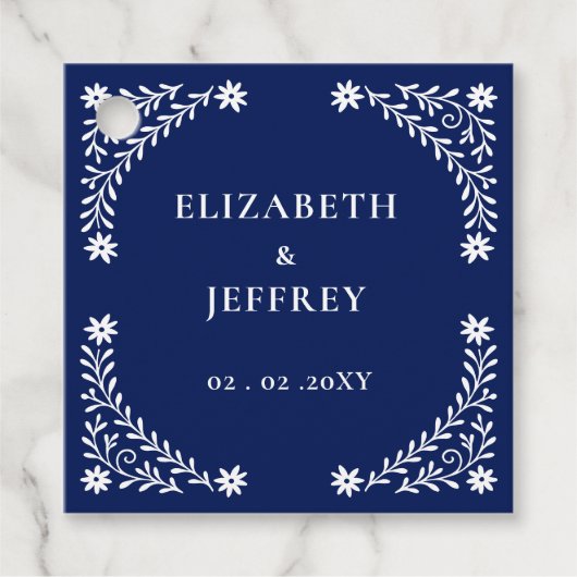 Elegant Boho Navy Floral Wedding Geschenkanhänger (Vorderseite)