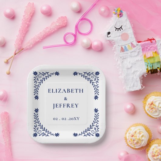 Elegant Boho Navy Floral Wedding Pappteller (Party)