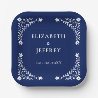 Elegant Boho Navy Floral Wedding Pappteller