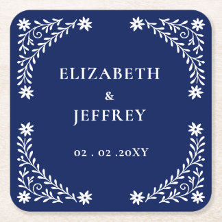 Elegant Boho Navy Floral Wedding Rechteckiger Pappuntersetzer