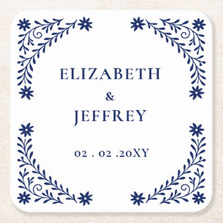 Elegant Boho Navy Floral Wedding Rechteckiger Pappuntersetzer