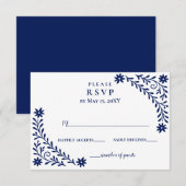 Elegant Boho Navy Floral Wedding RSVP Karte (Vorne/Hinten)