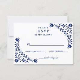 Elegant Boho Navy Floral Wedding RSVP Karte