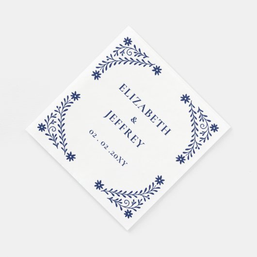 Elegant Boho Navy Floral Wedding Serviette (Ecke)