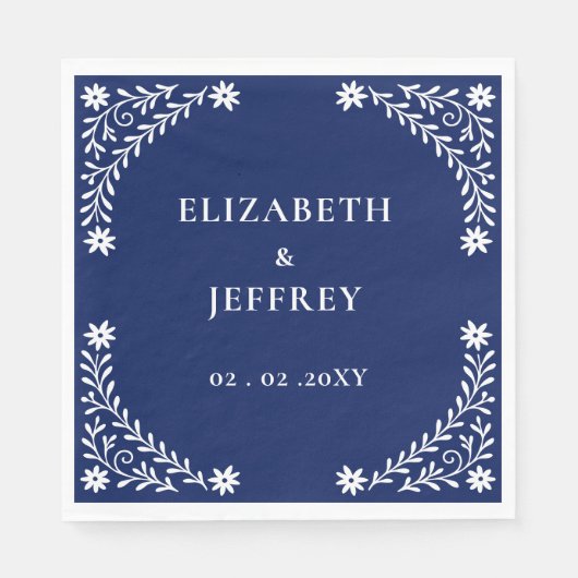 Elegant Boho Navy Floral Wedding Serviette (Vorderseite)