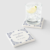 Elegant Boho Navy Floral Wedding Steinuntersetzer (Seitenansicht)