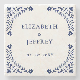 Elegant Boho Navy Floral Wedding Steinuntersetzer